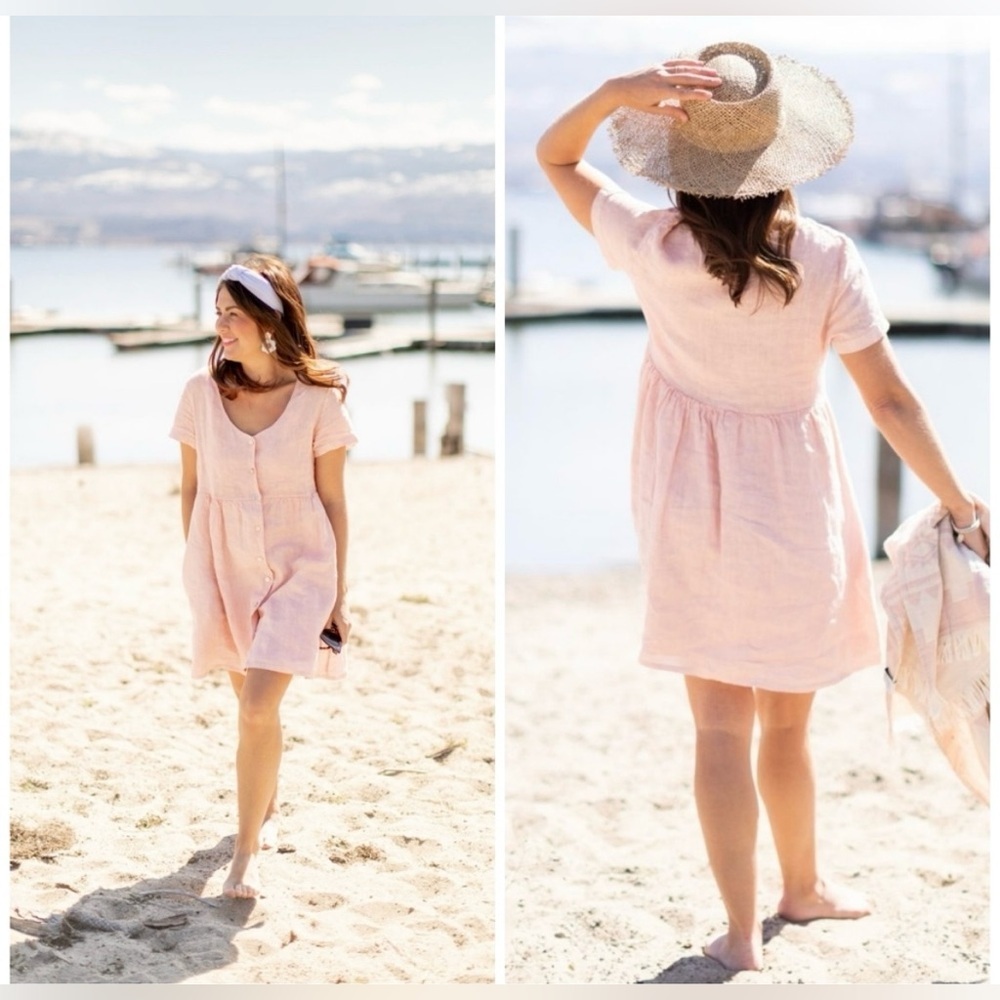 NWT Jillian Harris Linen Dress Pink Large X Priv